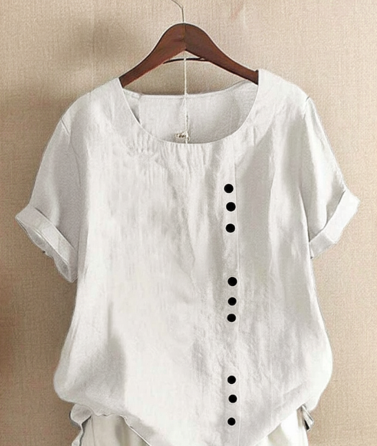 Solid Short-Sleeve Round Neck Blouse