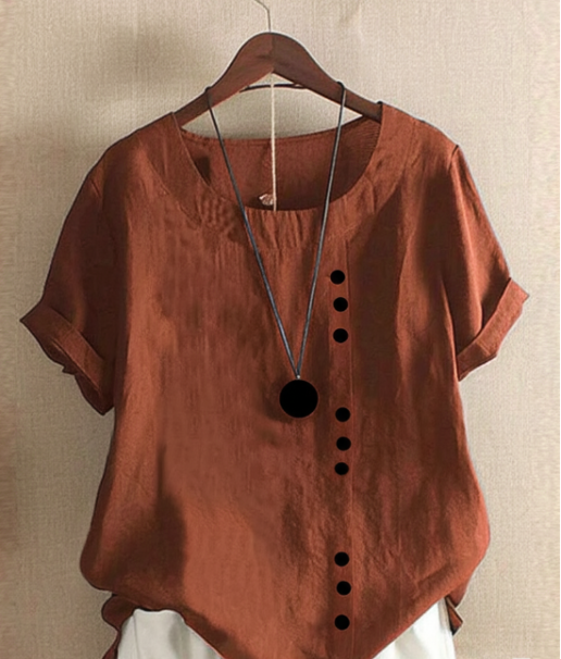 Solid Short-Sleeve Round Neck Blouse