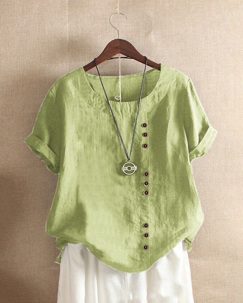 Solid Short-Sleeve Round Neck Blouse