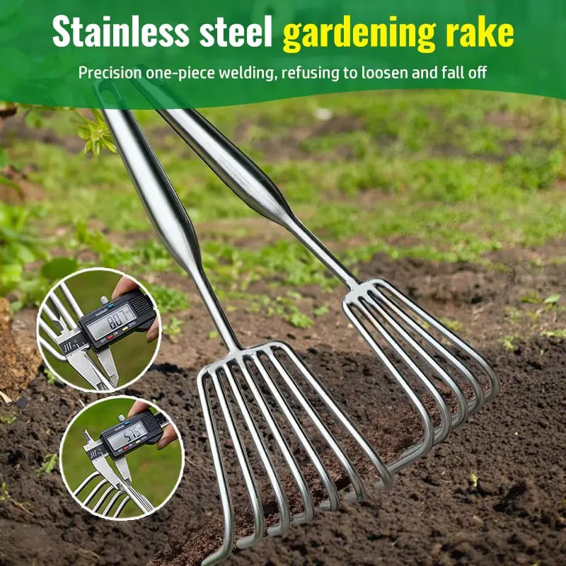 Stainless Steel Garden Hand Rake with Non-Slip Grip