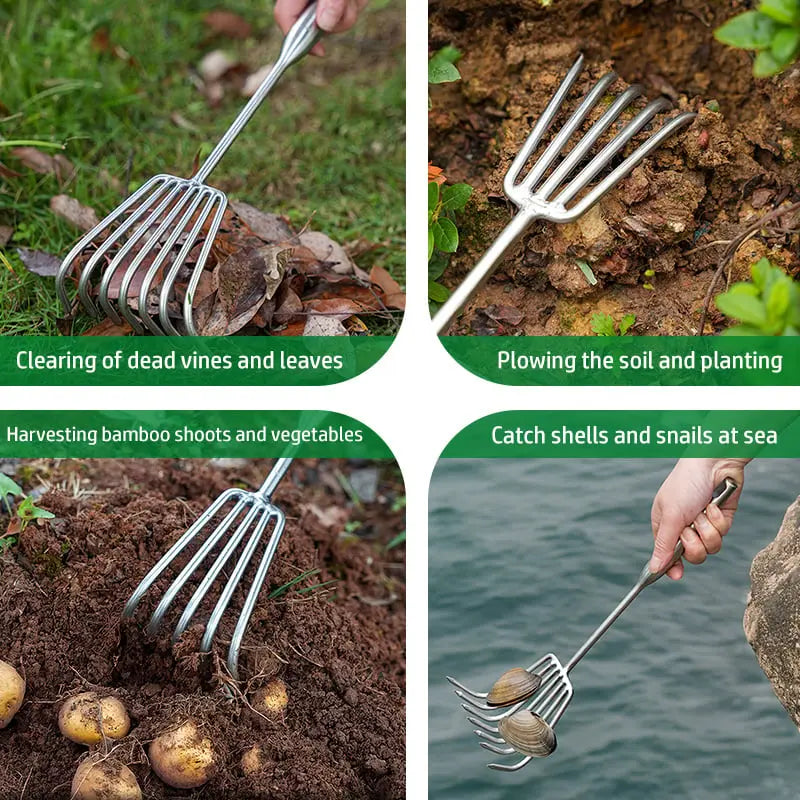 Stainless Steel Garden Hand Rake with Non-Slip Grip
