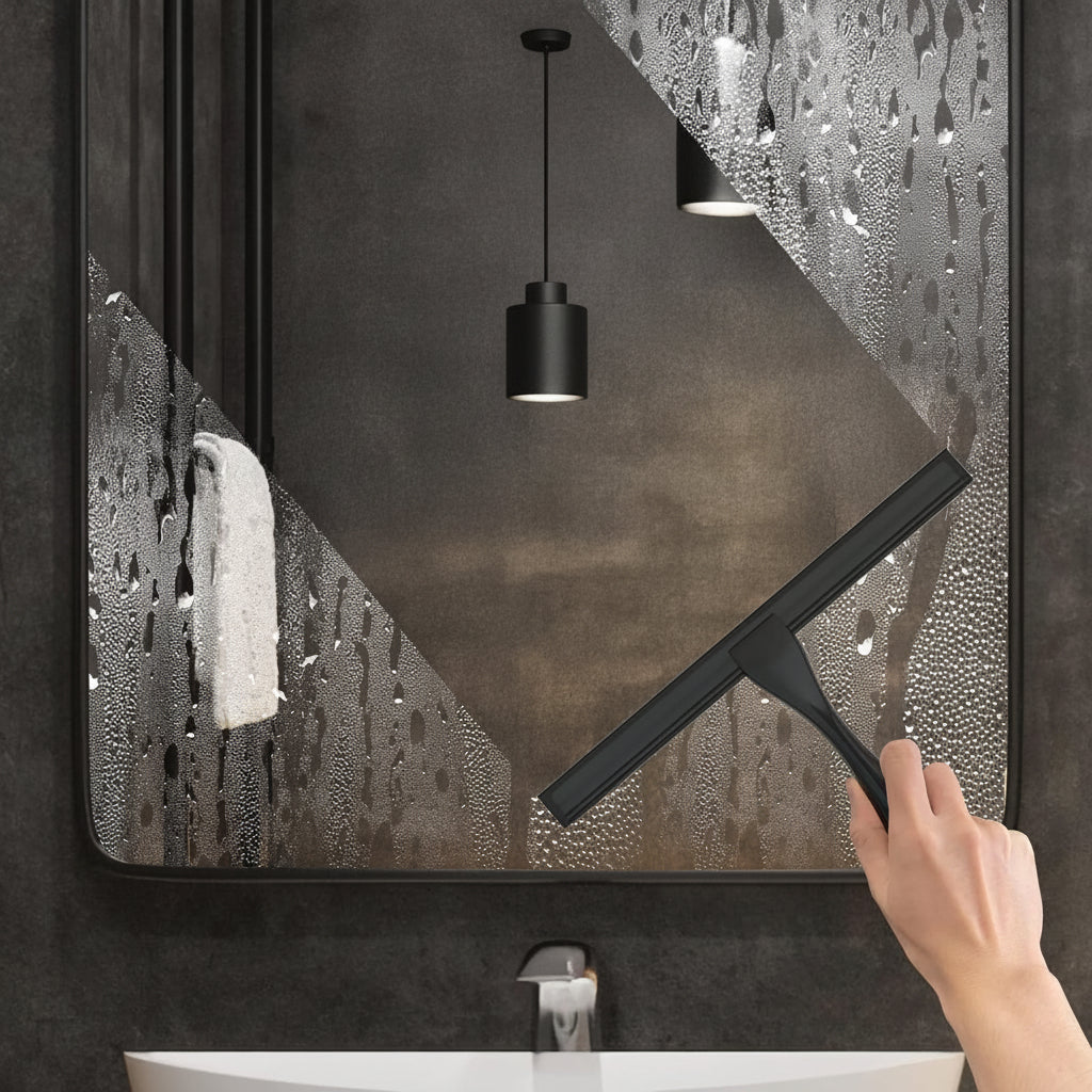 Stainless Steel Shower Squeegee with Silicone Blade and Adhesive Hooks – Ergonomic Streak-Free Design