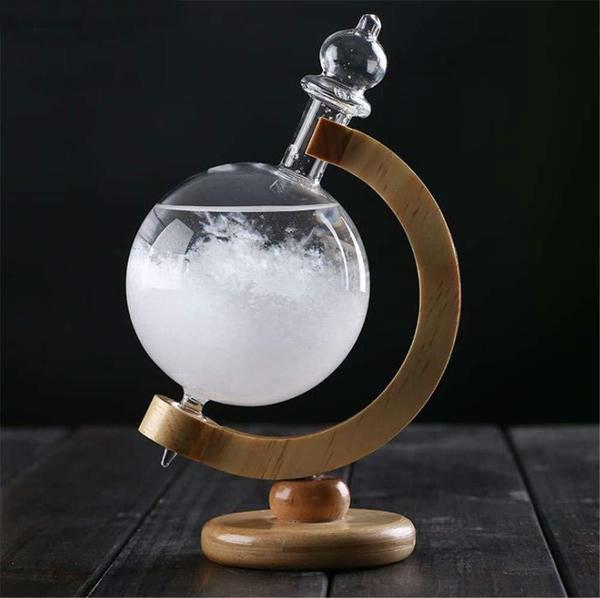 Storm Glass Weather Forecast Bottle Desktop Barometer with Wooden Base