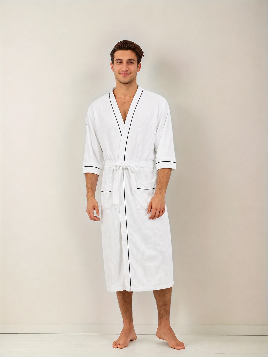 Stylish Men's Bathrobe - Short Sleeves & Dual Pockets