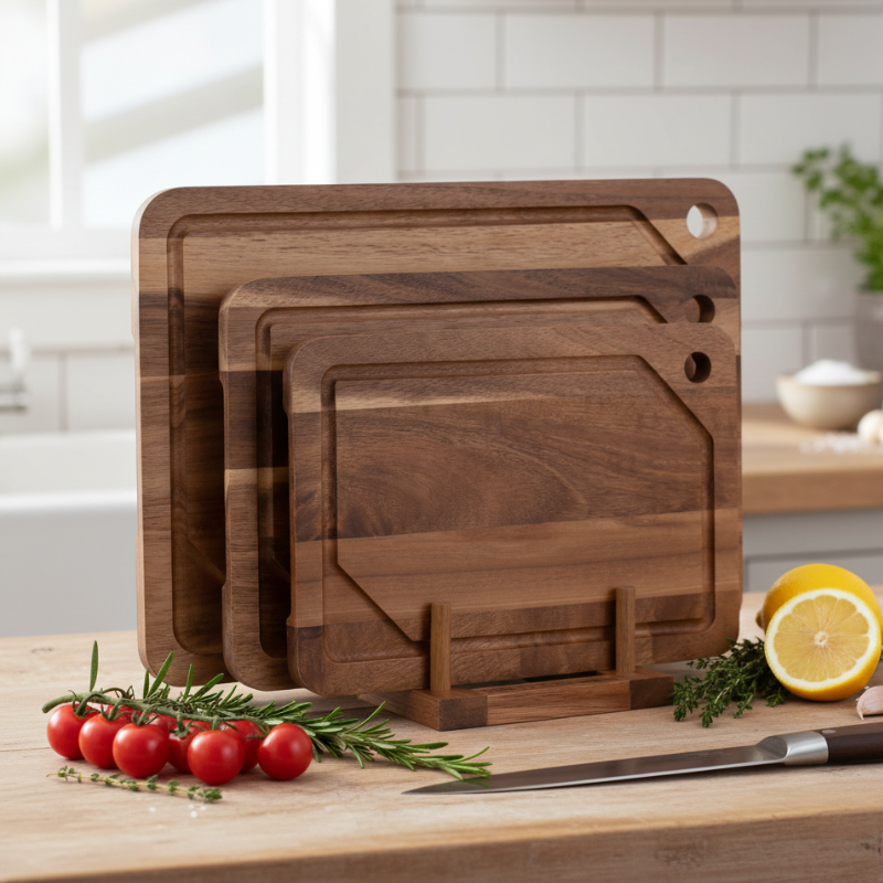Three-Piece Acacia Wood Cutting Board Set for Kitchen Prep