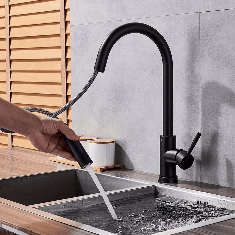Touchless Pull-Out Kitchen Mixer Tap with Sensor and Flexible Spout – Modern Brass Faucet
