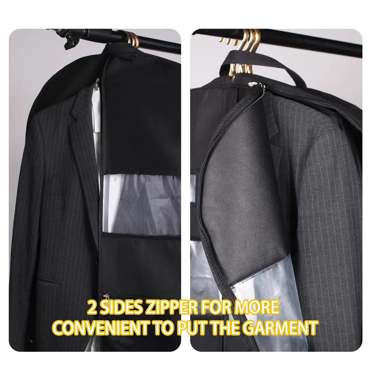Travel Garment Bag | Dual Zipper & XXL Pockets | Breathable & Transparent | 43-Inch Hanging Suit Organizer