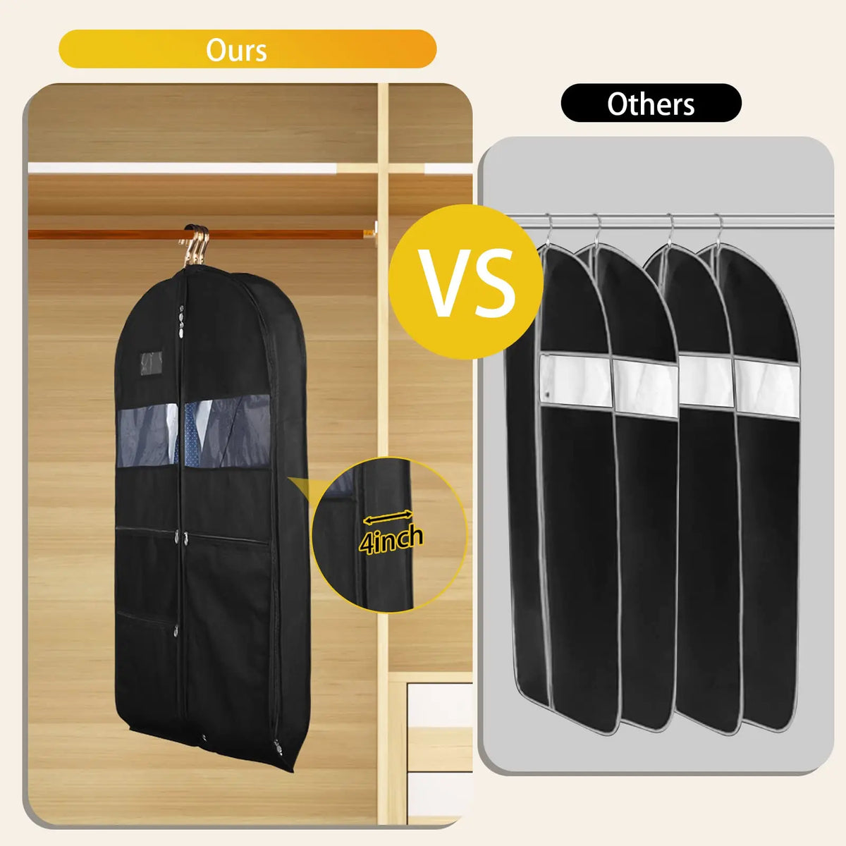 Travel Garment Bag | Dual Zipper & XXL Pockets | Breathable & Transparent | 43-Inch Hanging Suit Organizer