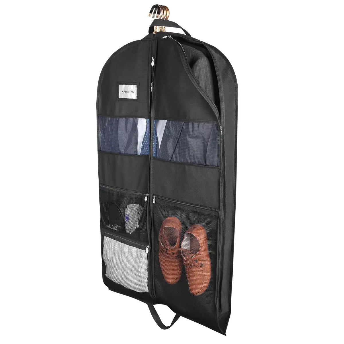 Travel Garment Bag | Dual Zipper & XXL Pockets | Breathable & Transparent | 43-Inch Hanging Suit Organizer