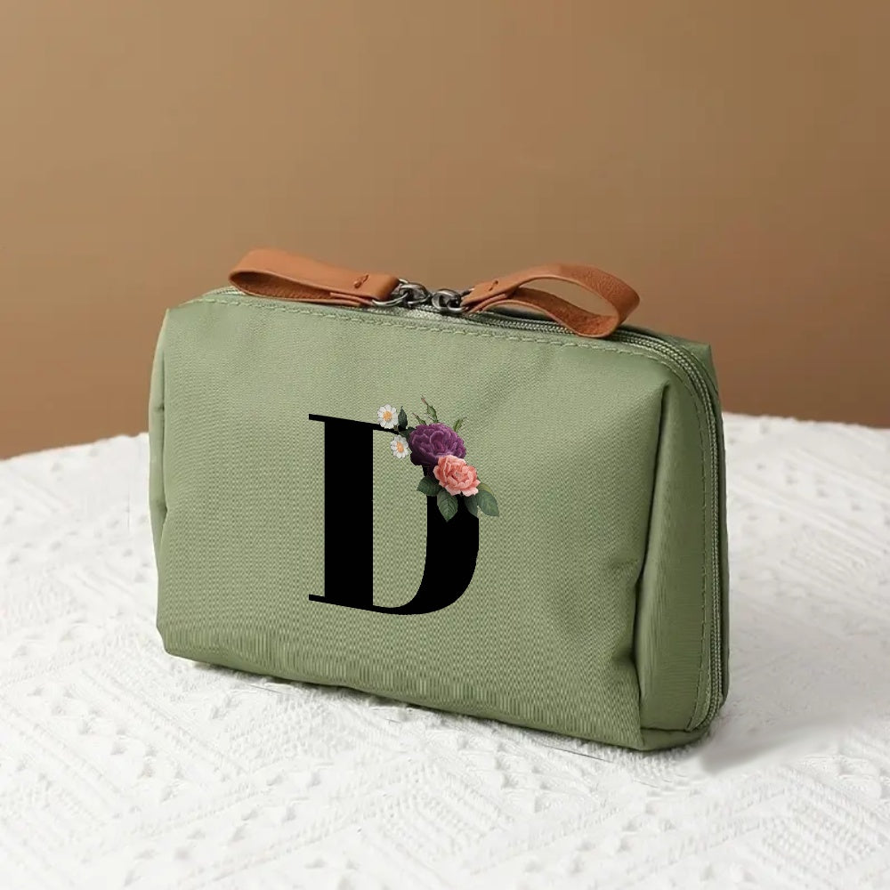 Travel Makeup Bag & Cosmetic Organizer with Initial Letter
