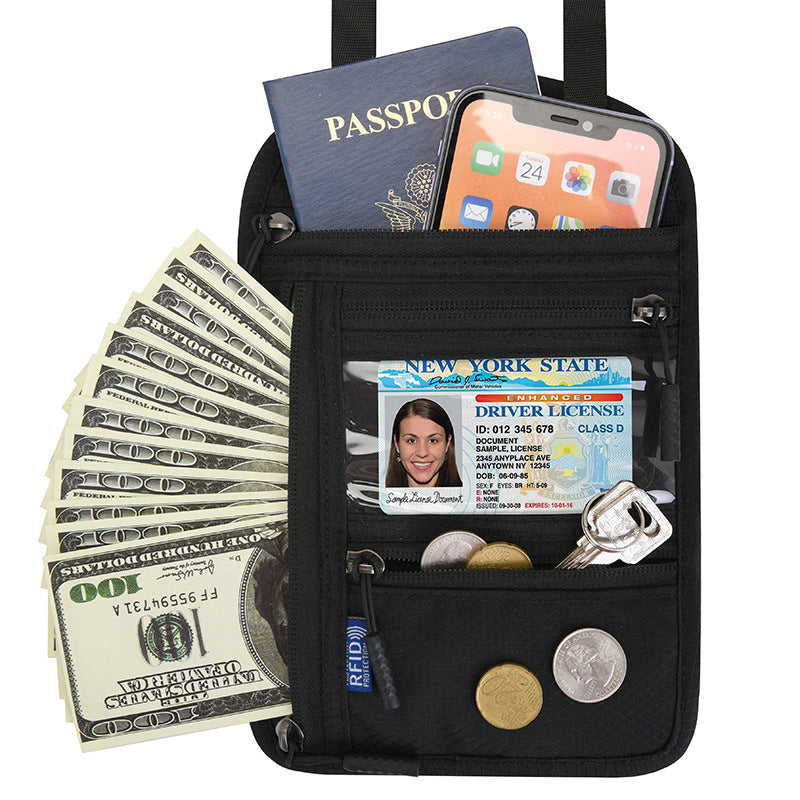Travel Neck Wallet with RFID-Blocking Passport Pouch