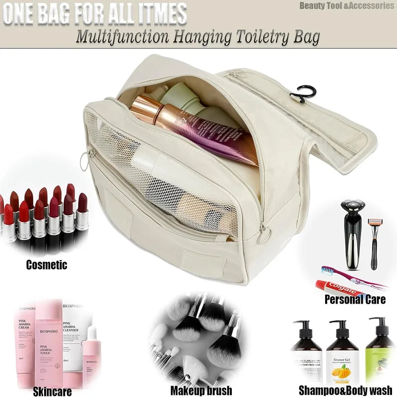 Travel Toiletry Bag with 6 Compartments and Hanging Hook