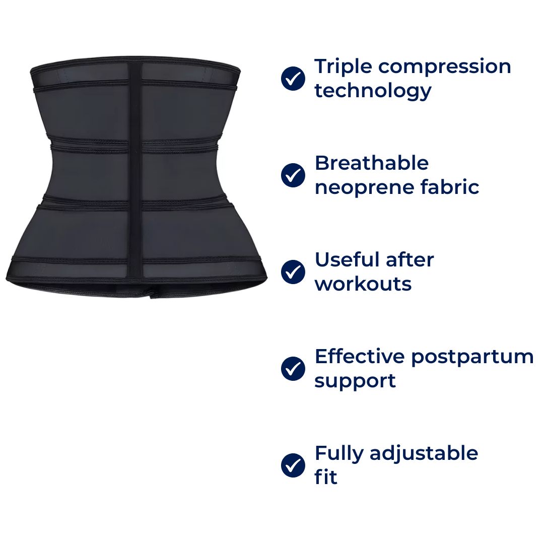 Triple Compression Waist Belt in Breathable Neoprene for Post-Workout and Postpartum Use