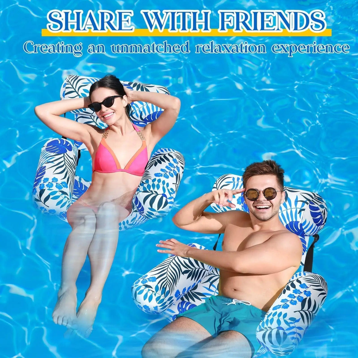 Tropical Print Inflatable Pool Lounger with Adjustable Backrest