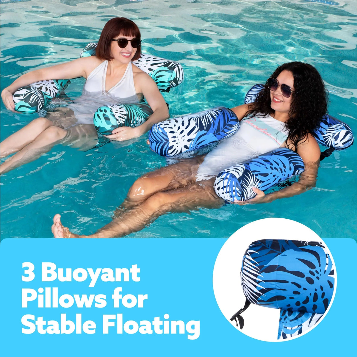 Tropical Print Inflatable Pool Lounger with Adjustable Backrest