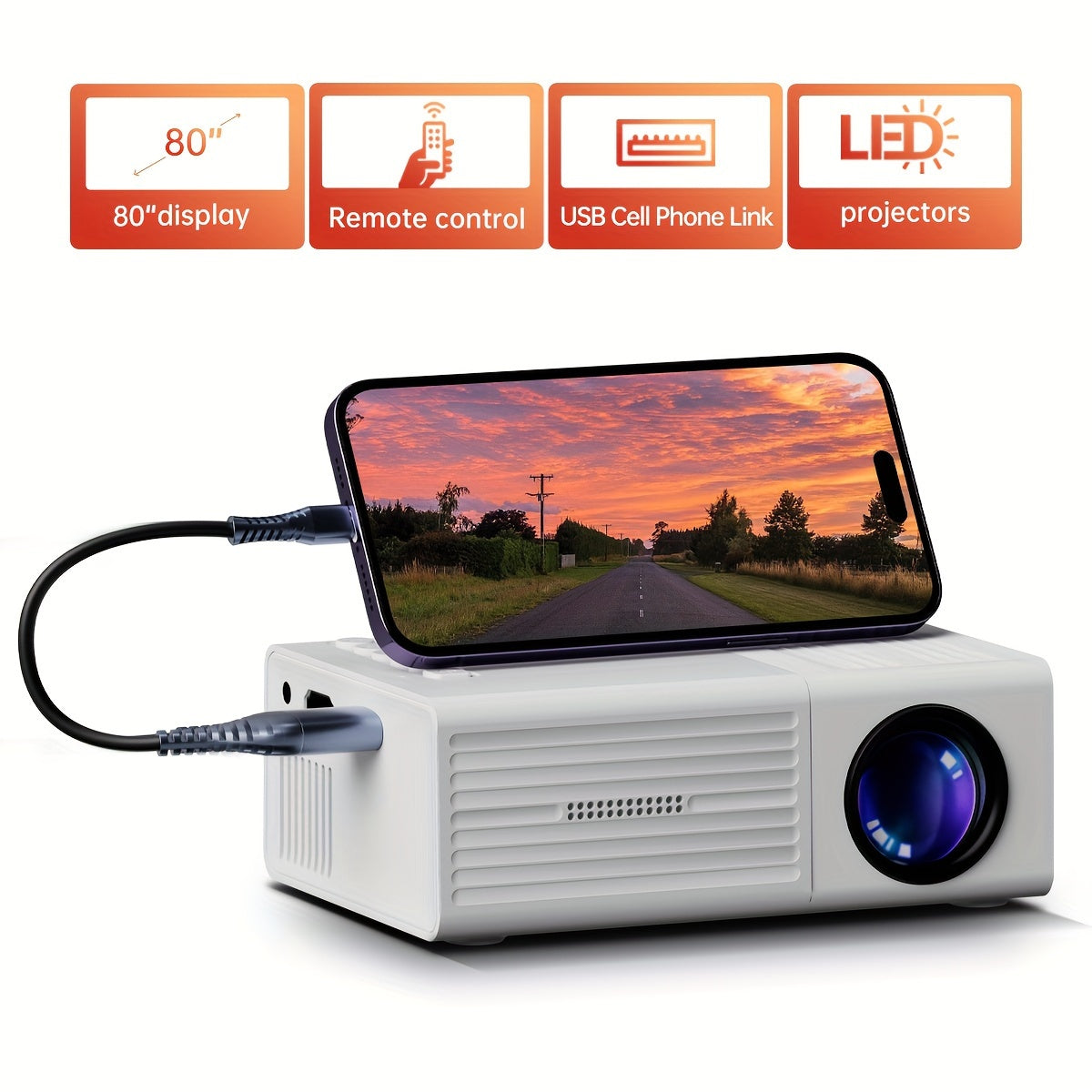 Ultra-Bright 3000-Lumen Mini Projector – Portable, HDTV & USB for Home Cinema & Outdoor Use