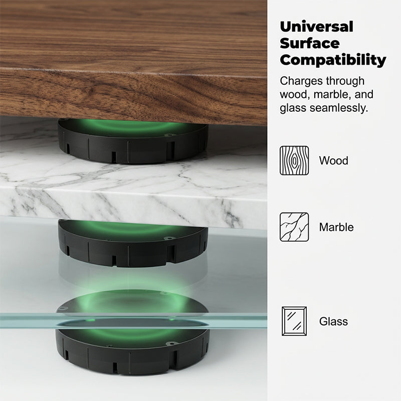 Under-Desk Wireless Charging Station with Invisible Mount - Charges Through Wood and Stone