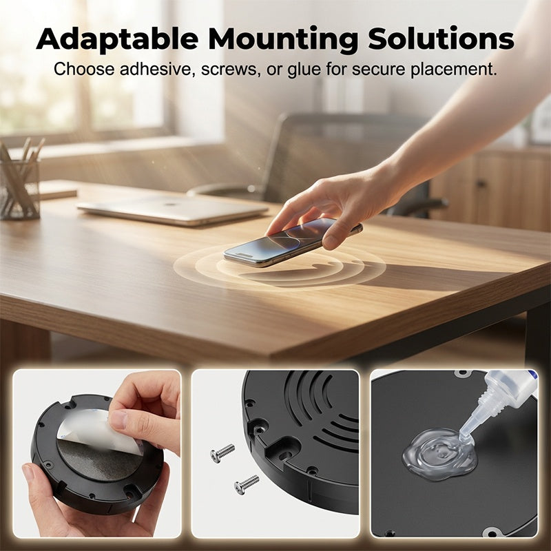 Under-Desk Wireless Charging Station with Invisible Mount - Charges Through Wood and Stone