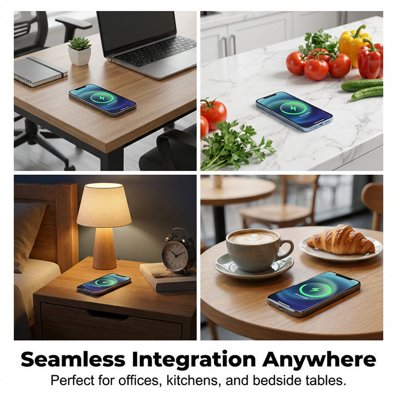 Under-Desk Wireless Charging Station with Invisible Mount - Charges Through Wood and Stone