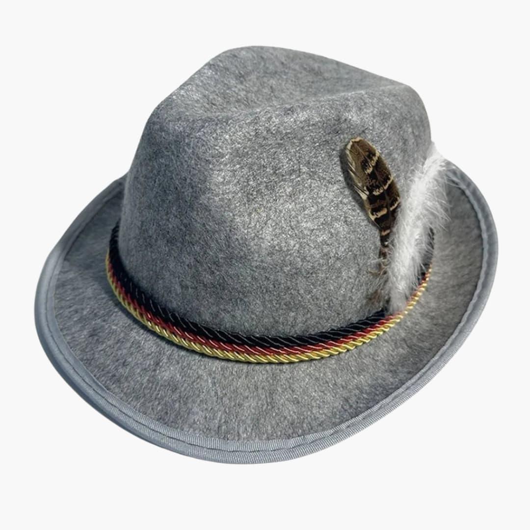Unisex Bavarian Hat with Feather and Braided Cord