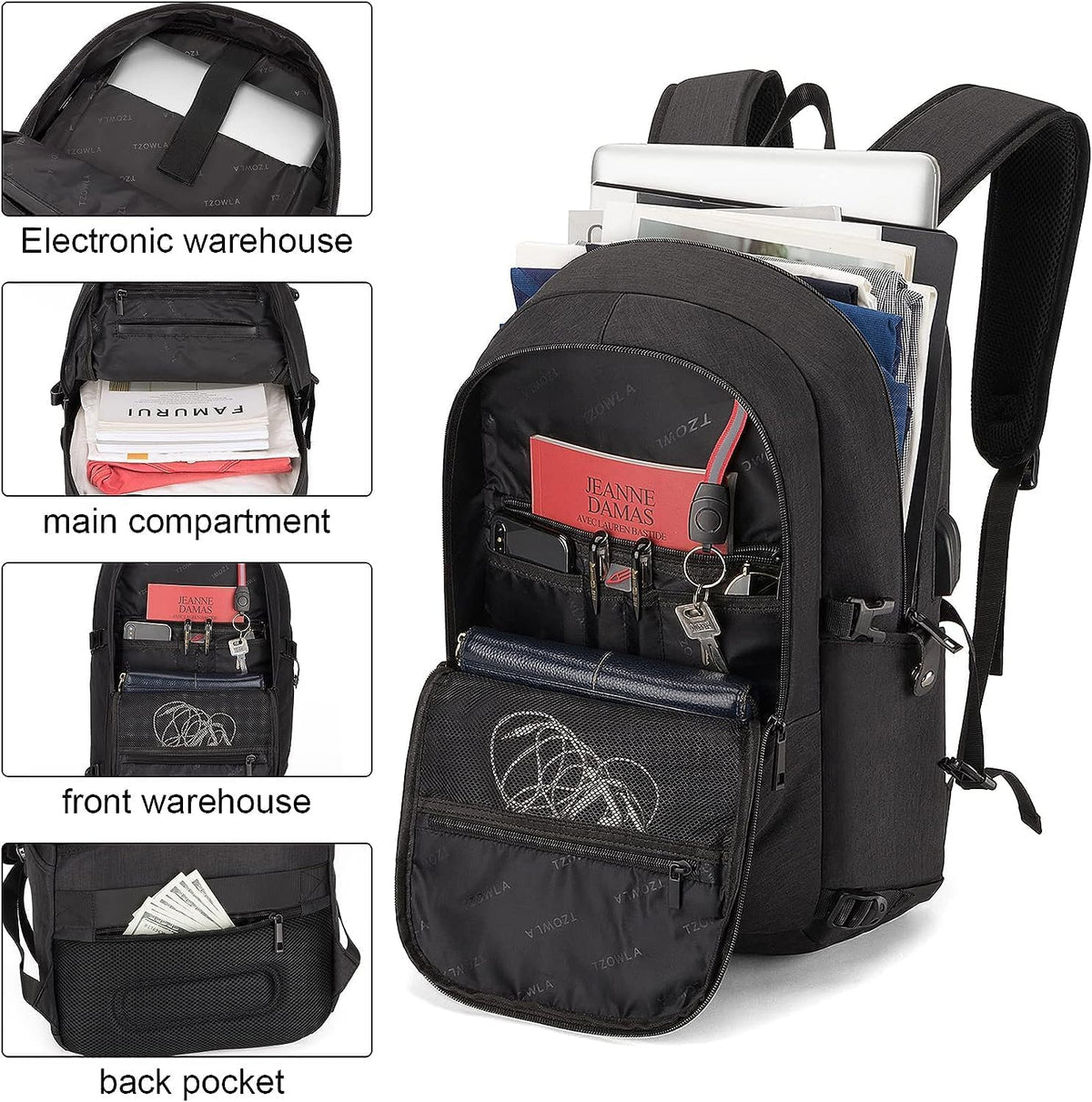 Unisex Extra Large Anti-Theft Laptop Backpack with USB Charging Port – 30-50L