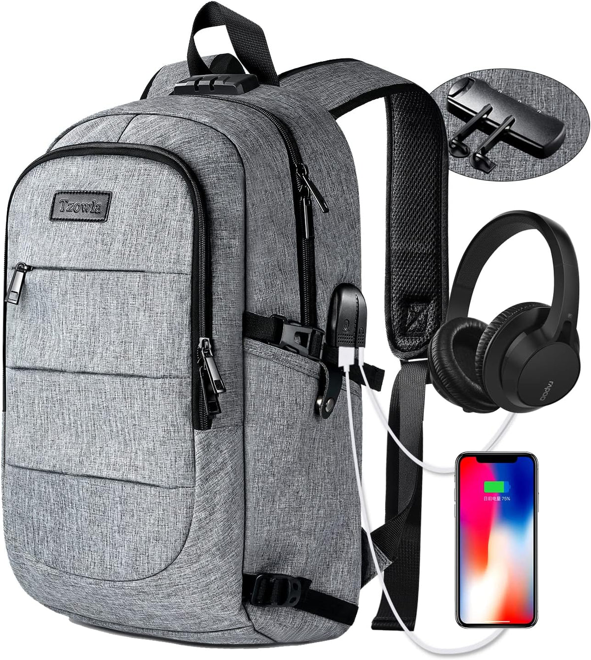 Unisex Extra Large Anti-Theft Laptop Backpack with USB Charging Port – 30-50L