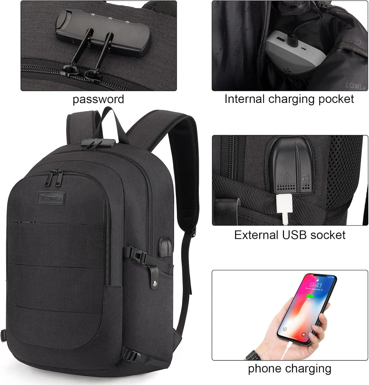 Unisex Extra Large Anti-Theft Laptop Backpack with USB Charging Port – 30-50L
