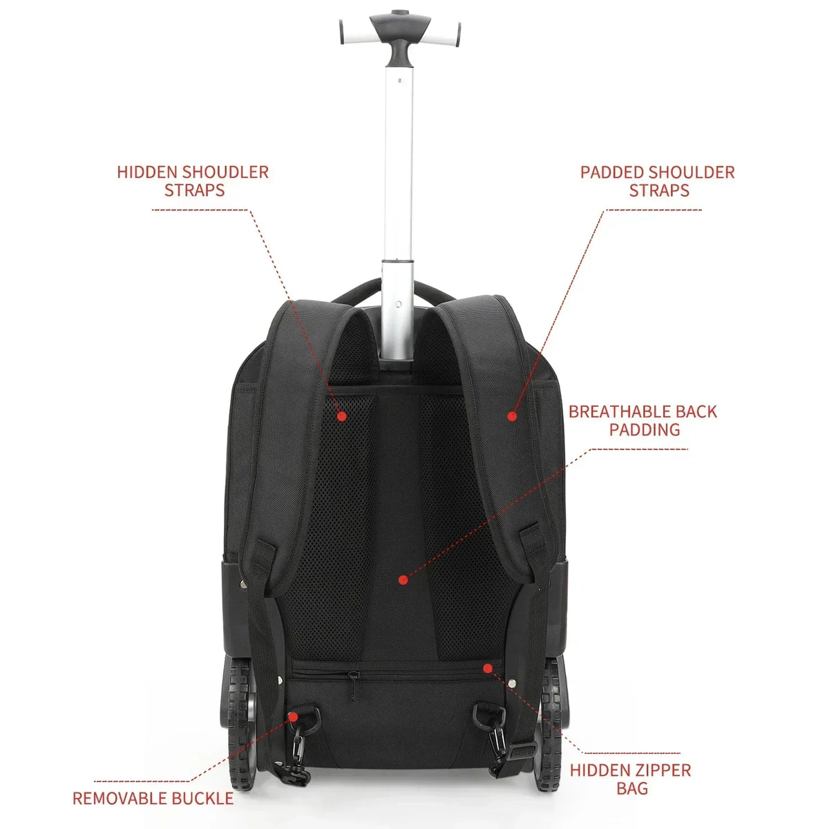 Unisex Rolling Laptop Backpack - 3-in-1 Travel Carry-On Bag