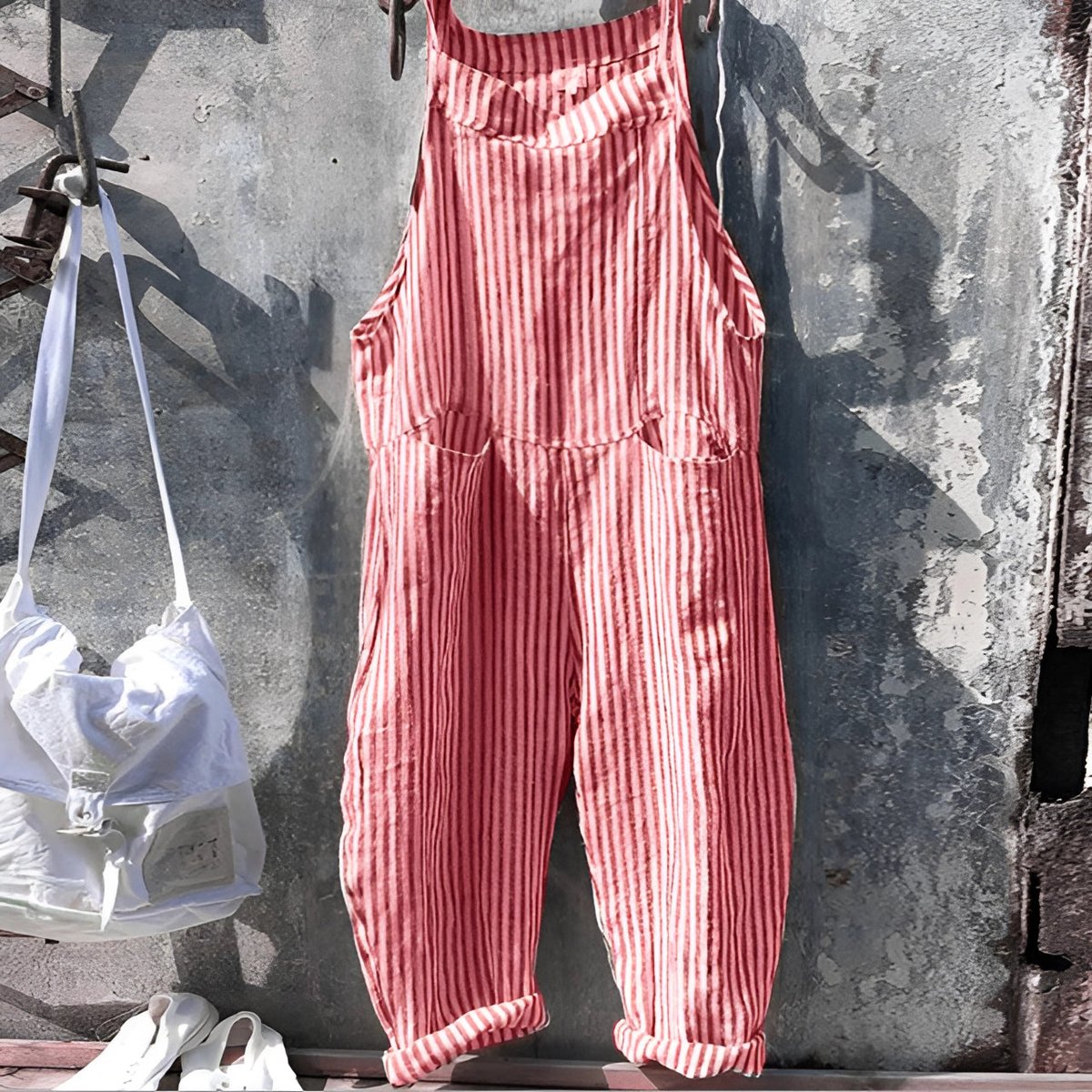 Unisex Vintage Striped Loose-Fit Overalls with Adjustable Straps