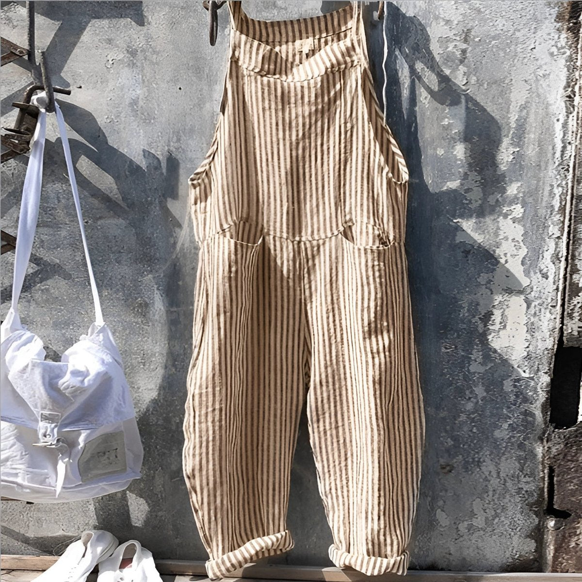 Unisex Vintage Striped Loose-Fit Overalls with Adjustable Straps