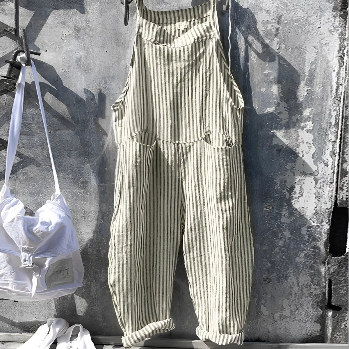 Unisex Vintage Striped Loose-Fit Overalls with Adjustable Straps