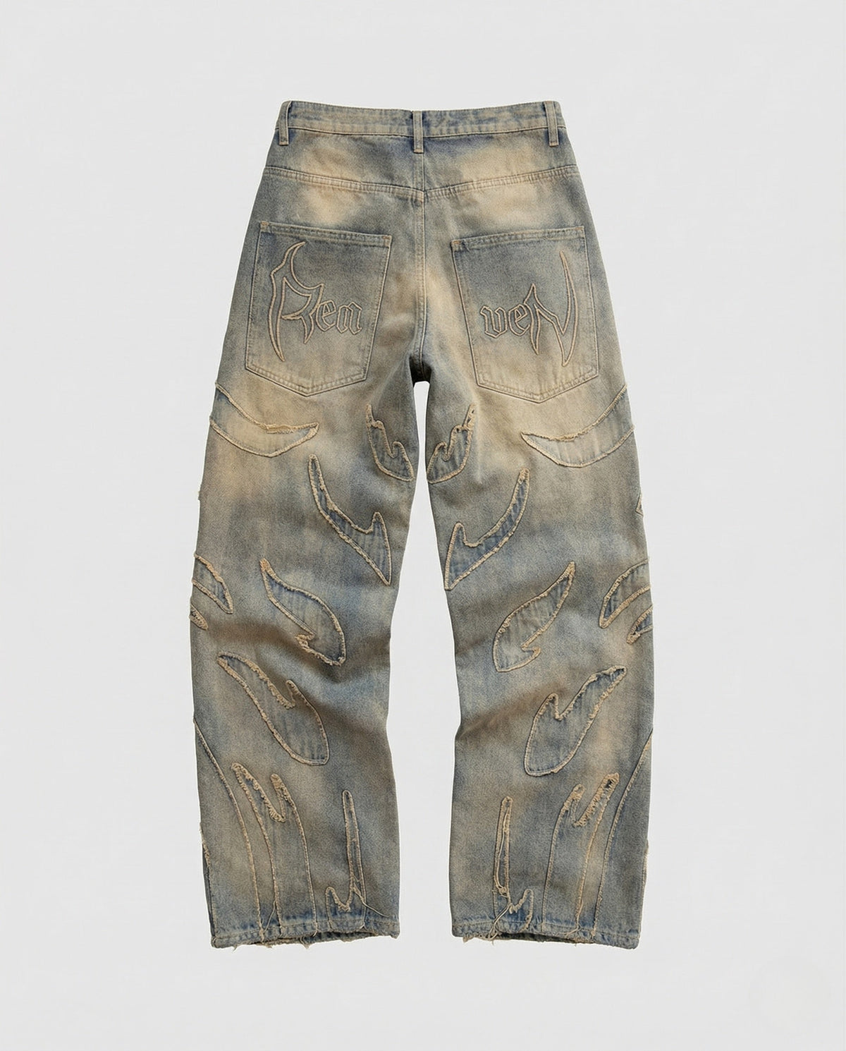 Unisex Wide-Leg Distressed Jeans with Cutouts and Fringes