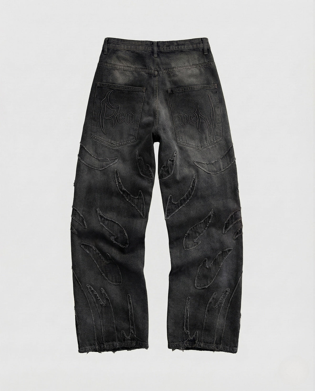 Unisex Wide-Leg Distressed Jeans with Cutouts and Fringes