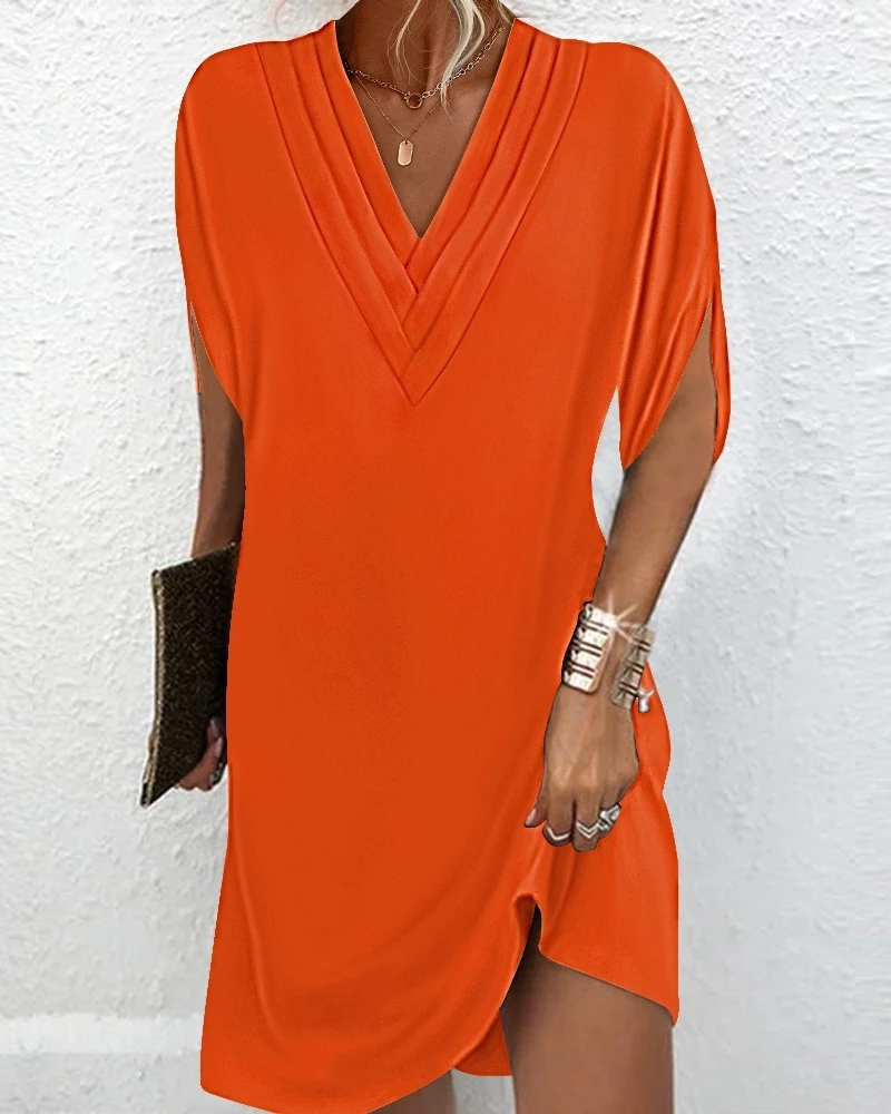 V-Neck Midi Dress with Split Sleeves