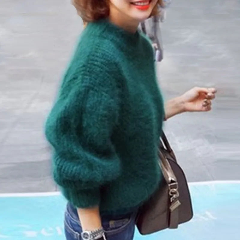 Vintage Loose-Fit Solid Colour Sweater