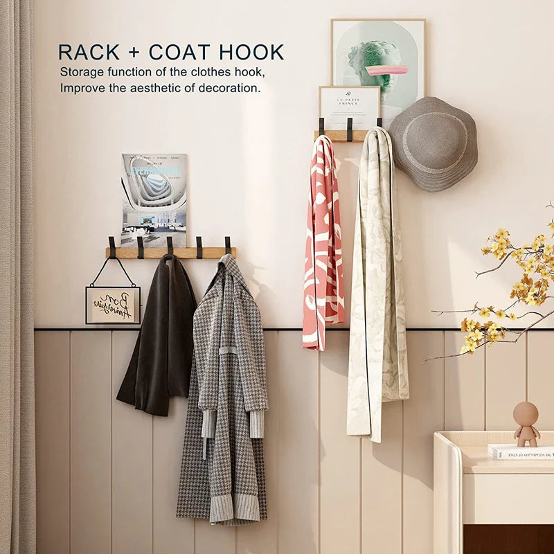 Wall-Mounted Coat Rack with Movable Hooks – Scandinavian Design in Wood and Metal