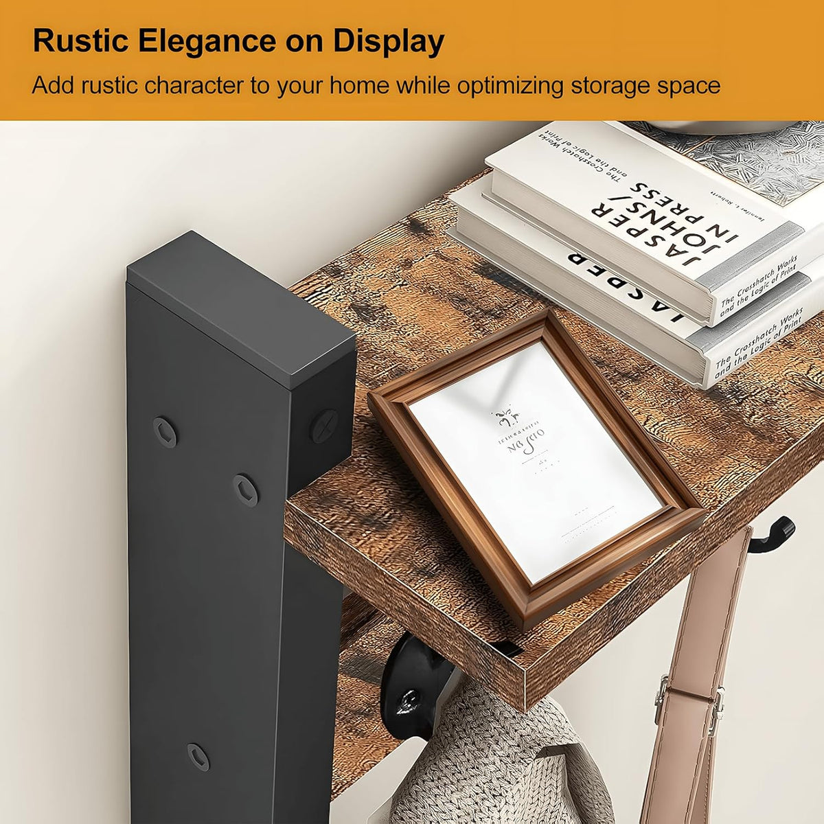 Wall-Mounted Coat Rack with Shelf and 5 Metal Hooks - Ravora