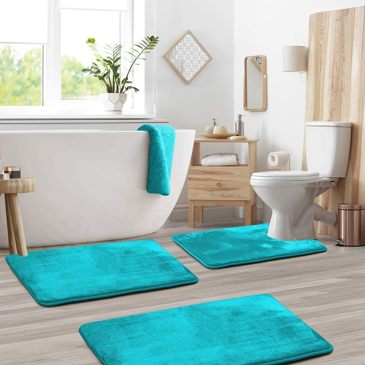 Washable Non-Slip Memory Foam Bath Mat Set