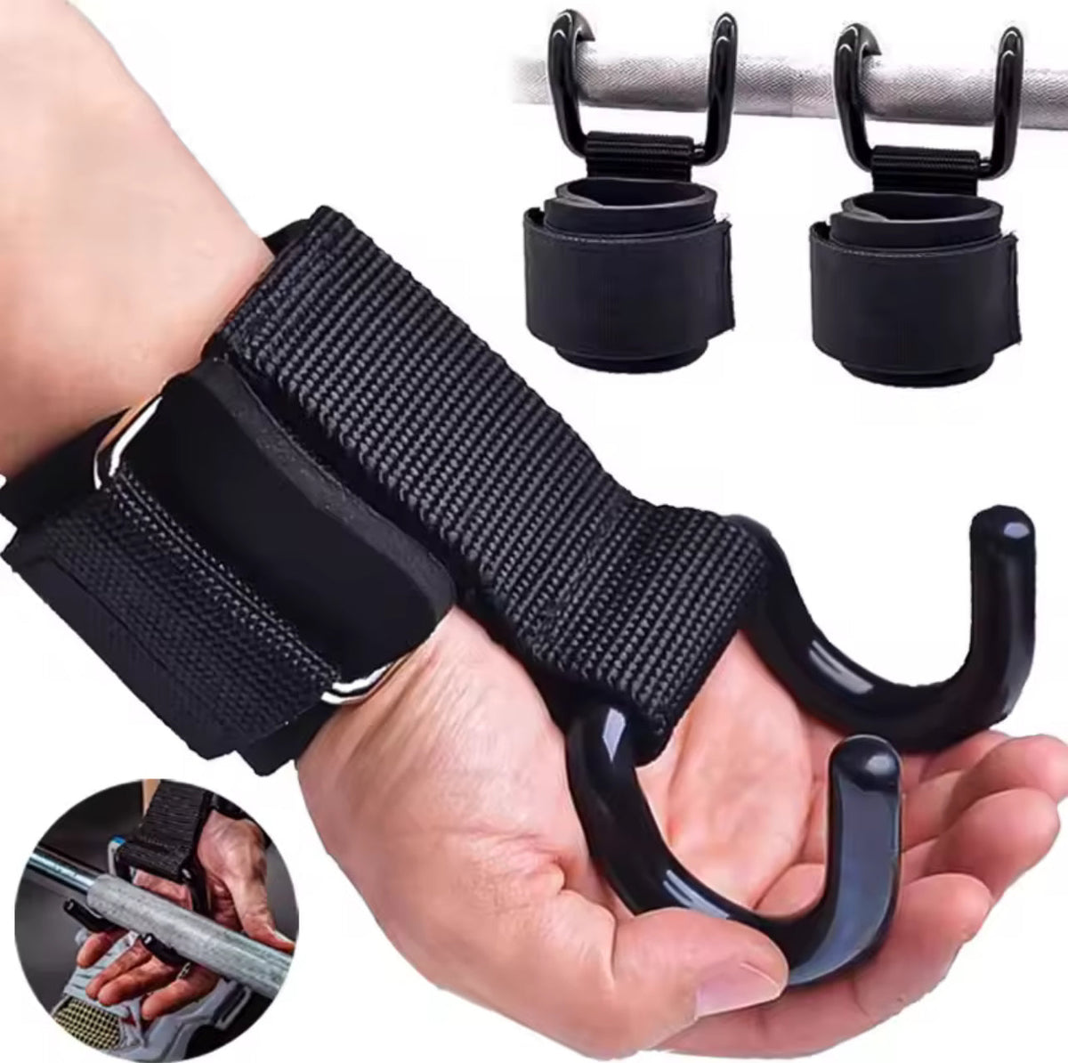 Weightlifting Grip Hooks with Wrist Straps