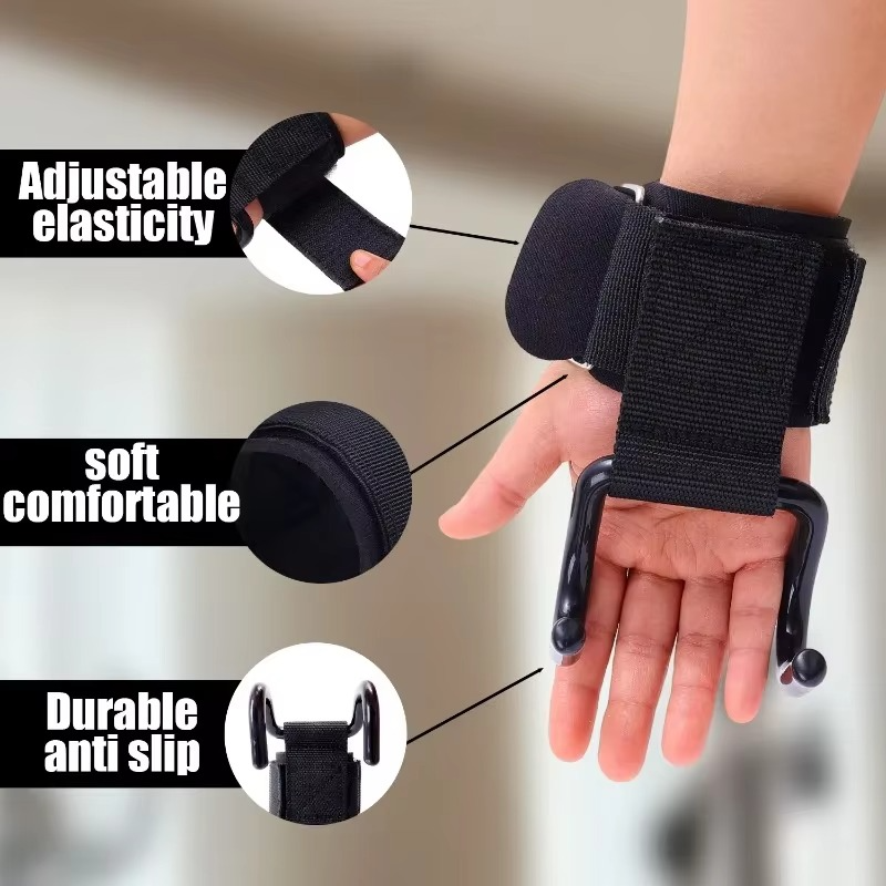 Weightlifting Grip Hooks with Wrist Straps