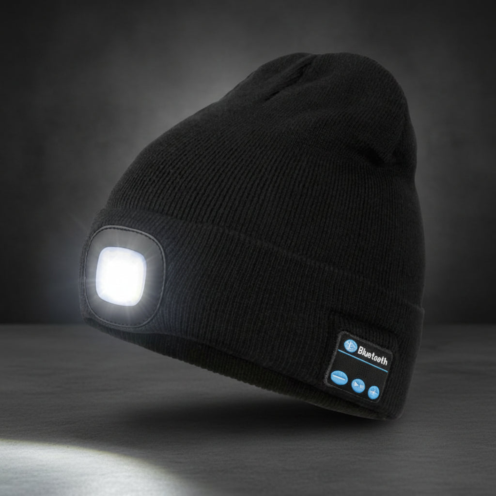 Winter Beanie with Bluetooth Speakers and LED Headlight