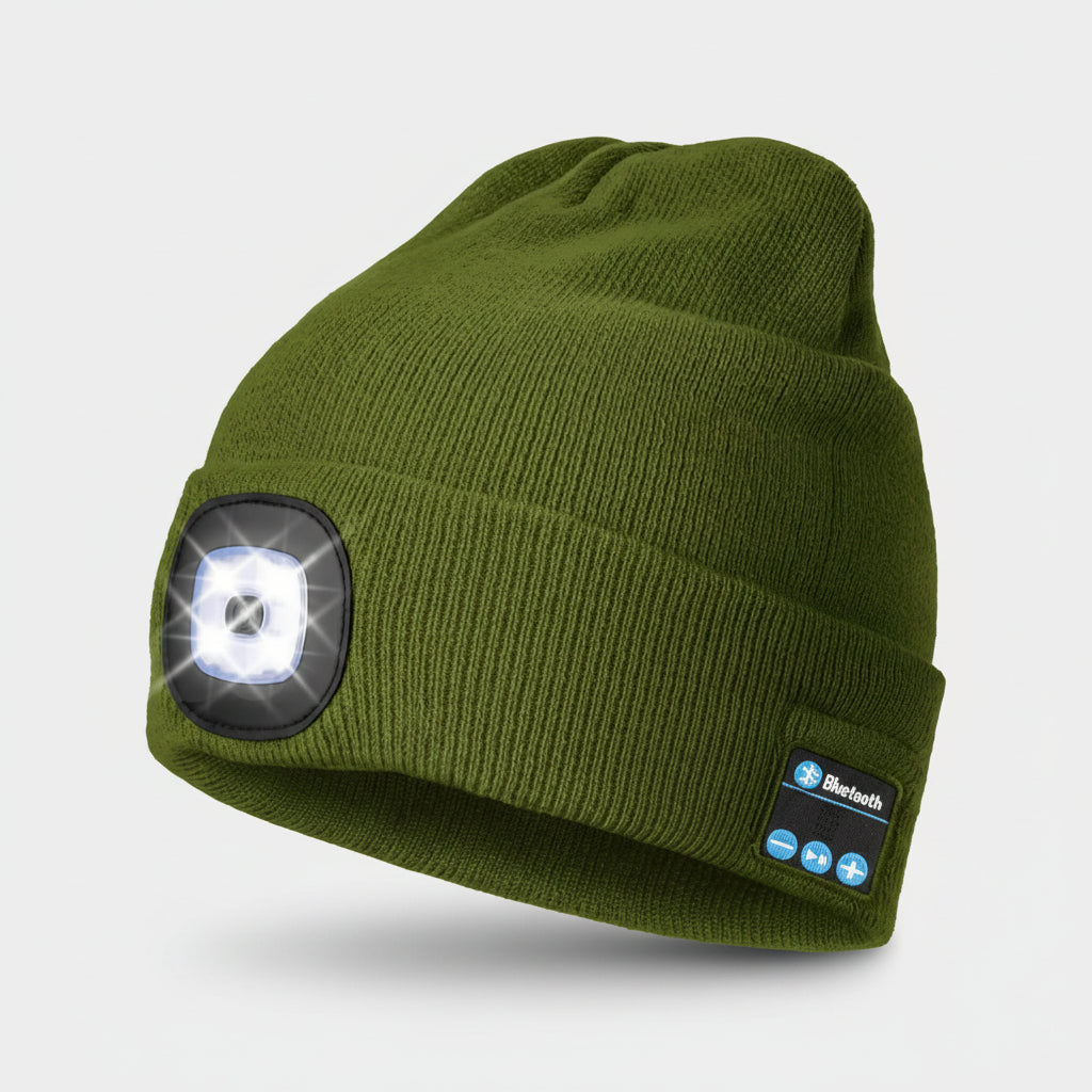 Winter Beanie with Bluetooth Speakers and LED Headlight