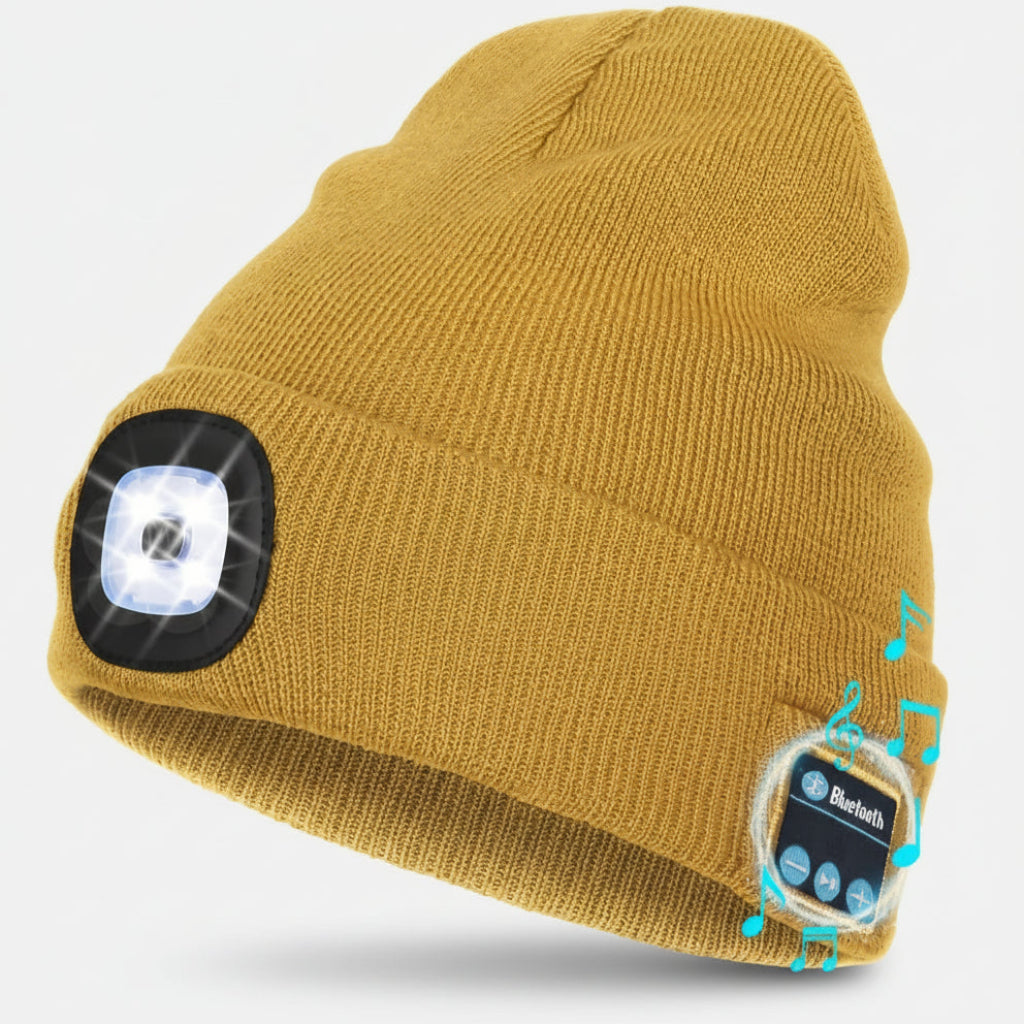 Winter Beanie with Bluetooth Speakers and LED Headlight