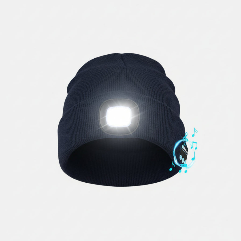 Winter Beanie with Bluetooth Speakers and LED Headlight