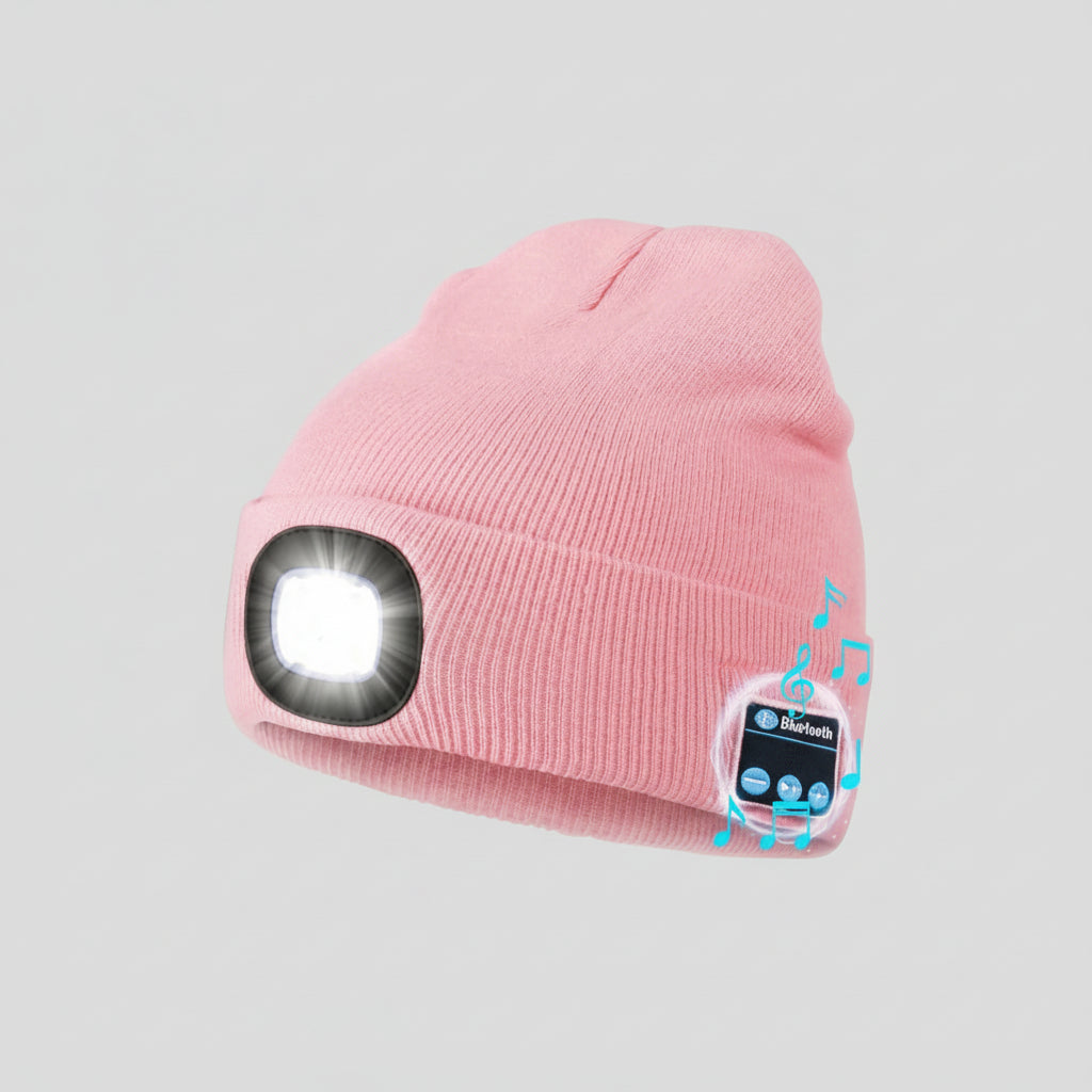 Winter Beanie with Bluetooth Speakers and LED Headlight