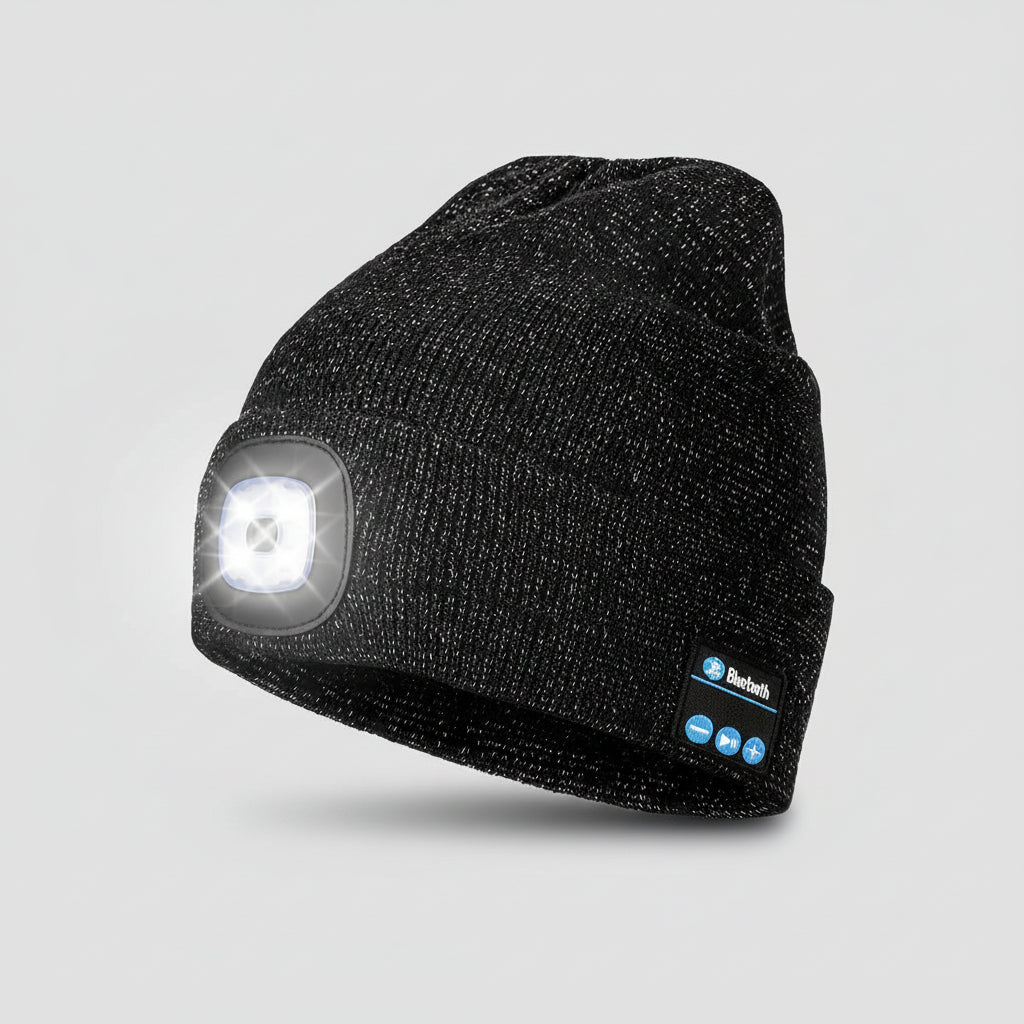 Winter Beanie with Bluetooth Speakers and LED Headlight