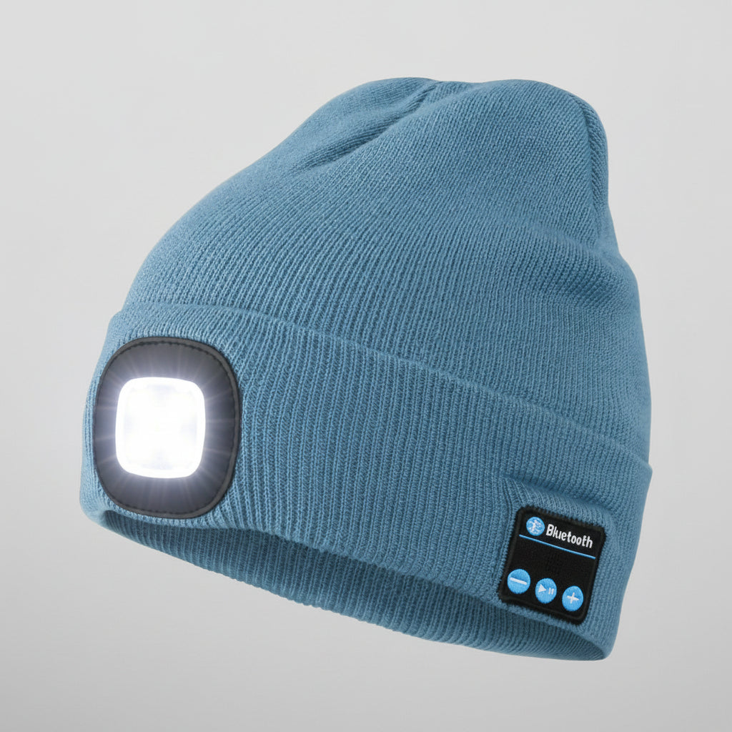 Winter Beanie with Bluetooth Speakers and LED Headlight