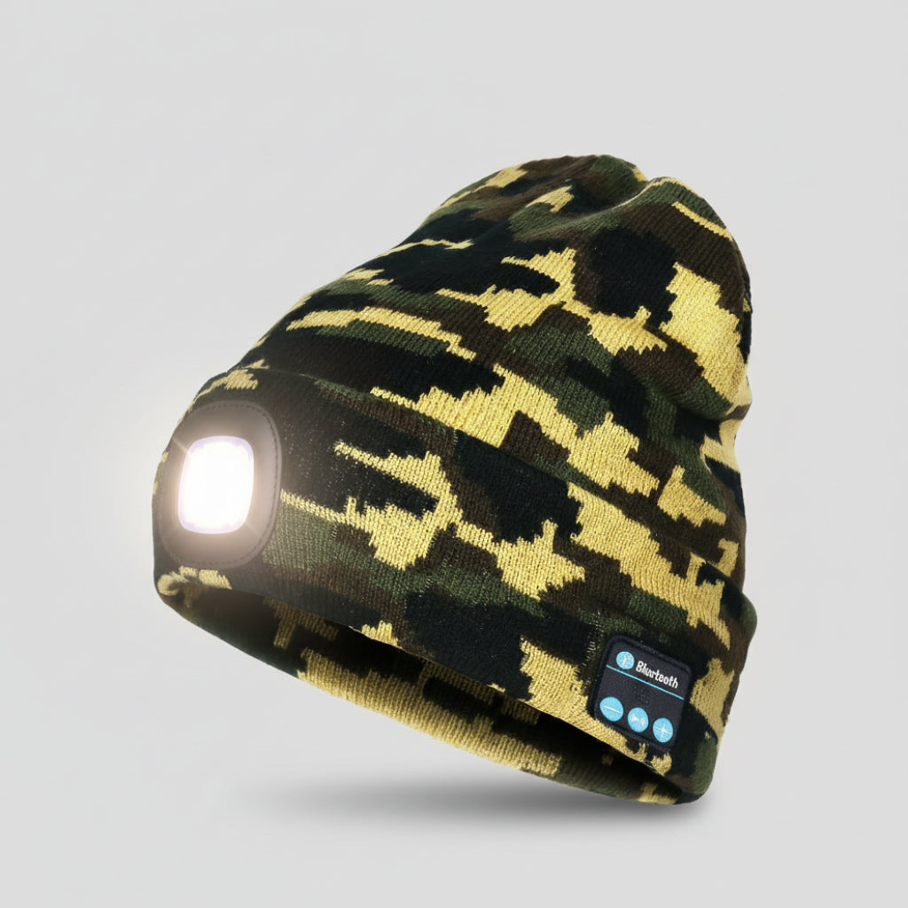 Winter Beanie with Bluetooth Speakers and LED Headlight