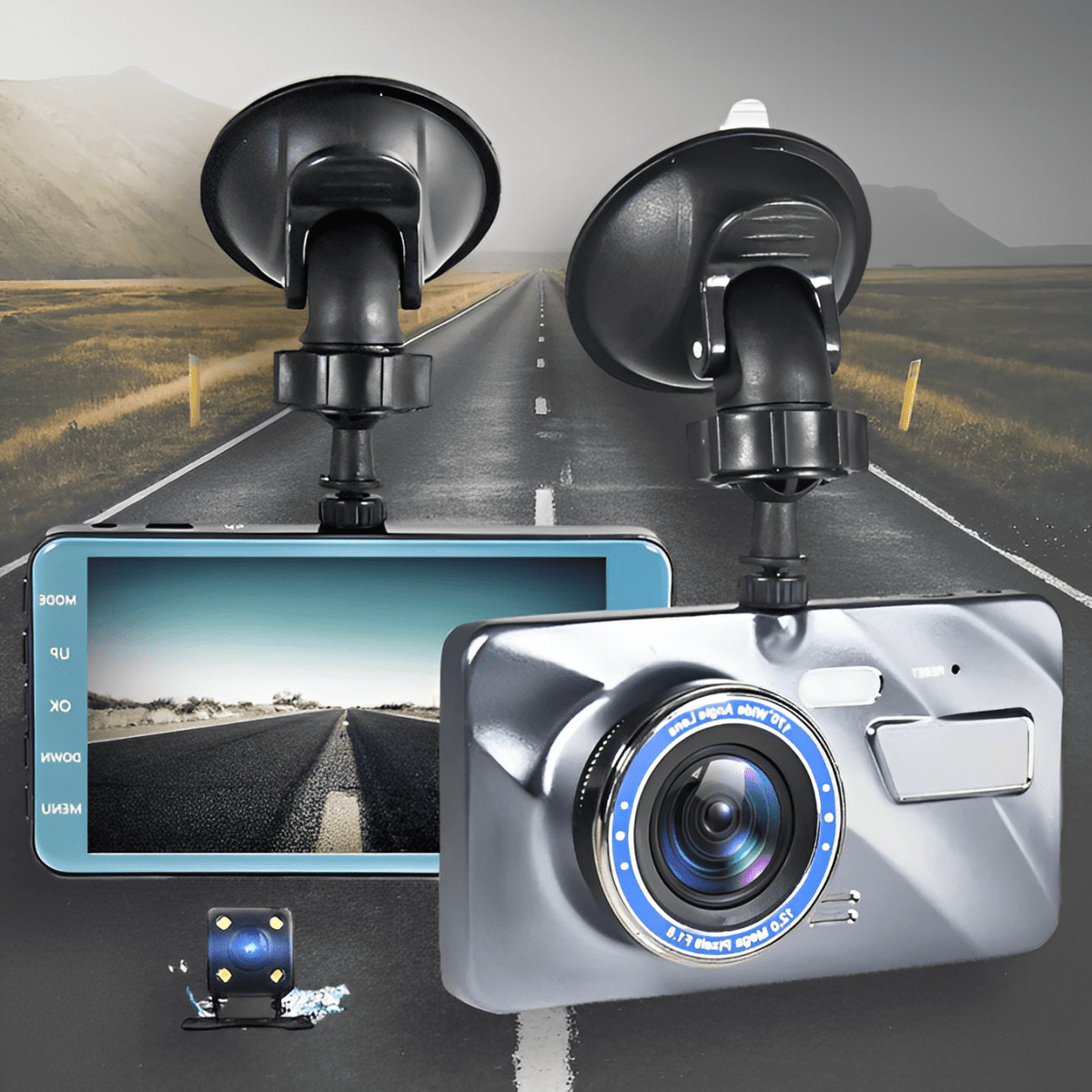 Wireless Dash Cam with Night Vision, Front & Rear Cameras