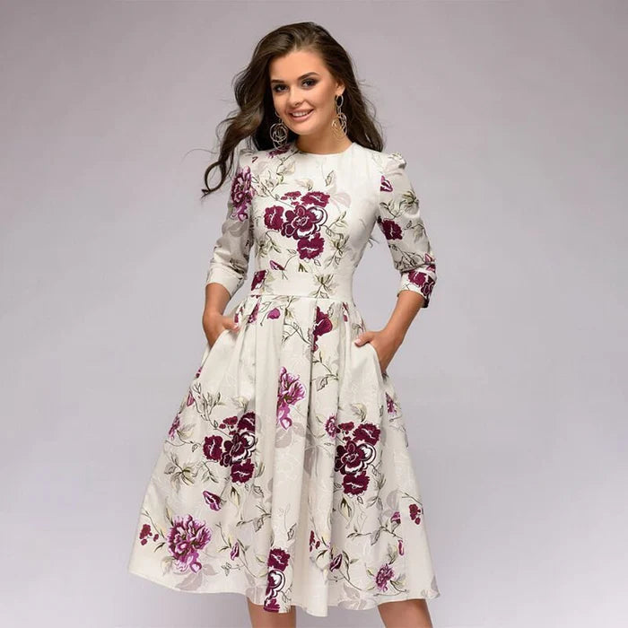 Women's A-Line Midi Dress with Pockets